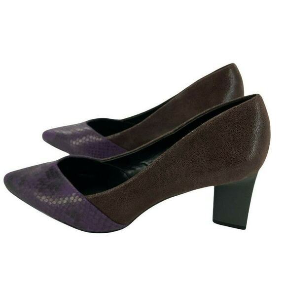 LOGO by Lori Goldstein Kate Shoes Women 7.5 Leather Pointed Toe Block Purple NEW - Picture 3 of 9